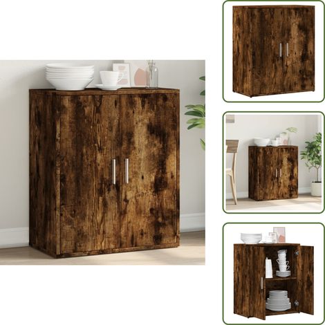 The Living Store Sideboard Räuchereiche 60x31x70 cm Holzwerkstoff - Holz Sideboard - Wohnzimmer Möbel - Regal - Sideboard Braun - Schreibtisch Organisieren (1/5)