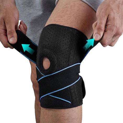 Verstellbare Kniebandage mit seitlichen Stabilisatoren und Gelpolstern für die Kniescheibe – Sport-Kniebandage bei Knieschmerzen, Arthritis und Meniskusschmerzen (1/5)