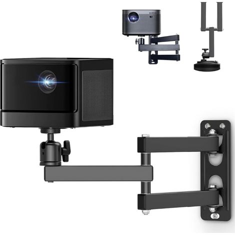 Support mural extensible pour projecteur, longueur totale 42 cm, avec grande rotule 360°, capacité de charge maximale de 5 kg, bras articulé pour rotation complète et inclinaison des mini projecteurs (1/5)