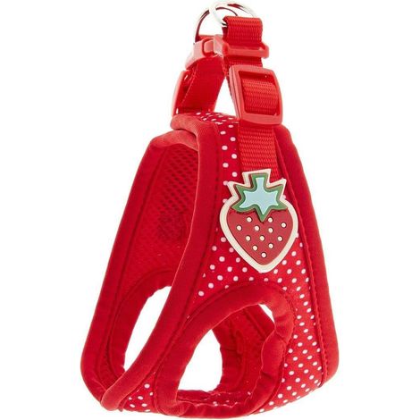 Pettorina per cani traspirante e resistente con fantasia a pois modello Fragola: 32-39 cm
