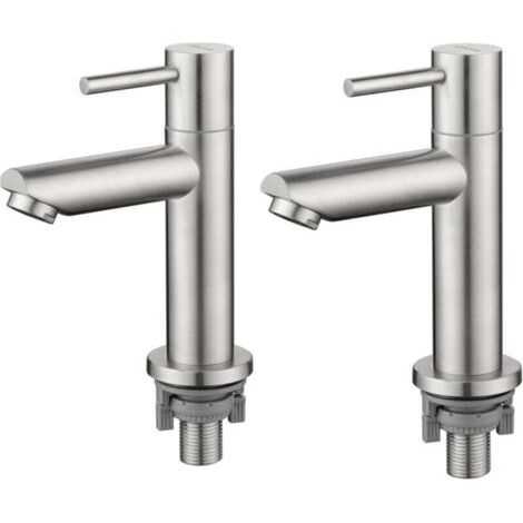 Waschbeckenarmatur fürs Badezimmer, Chrom, Waschbeckenarmatur mit Auslauf, Kaltwasserhahn, Standventil, Höhe 93,4 mm, für Gäste-WC