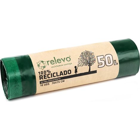 Sacs Poubelle Verts avec Liens Coulissants - 50L (Largeur 70 cm x Hauteur 75 cm), 10 Sacs par Rouleau - Sacs Poubelle Extra Résistants - 100% PEBD Recyclé - Certifié Blue Angel (1/5)