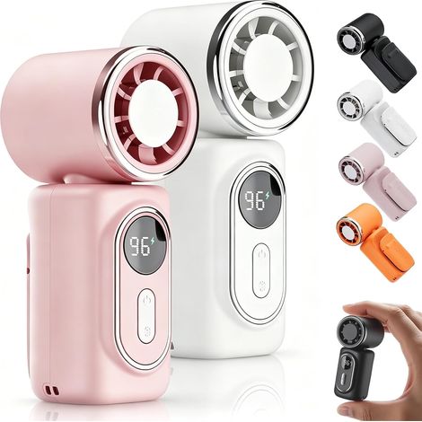2 Pack Mini Clip Handheld Fan, 13500RPM 3000mAh Rechargeable, 5 Speeds, 360° Rotatable, LED Display Ice Cooling, Portable for Travel Office Use(Pink&White)