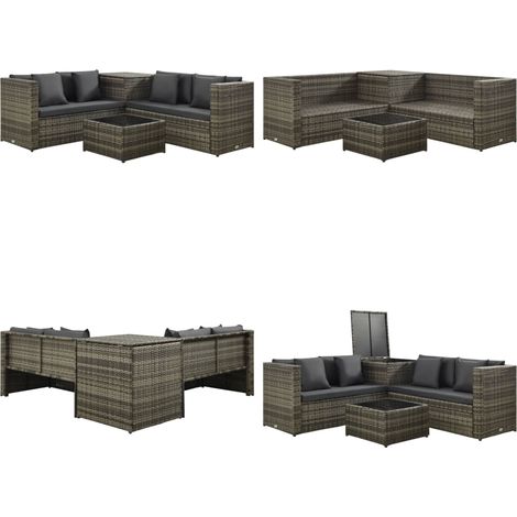 Salon de jardin 4 pcs avec coussins résine tressée gris - Salon De Jardin - Mobilier De Jardin - Ensemble De Meubles De Jardin - Résine Tressée - Set De Salon Extérieur - Home & Living