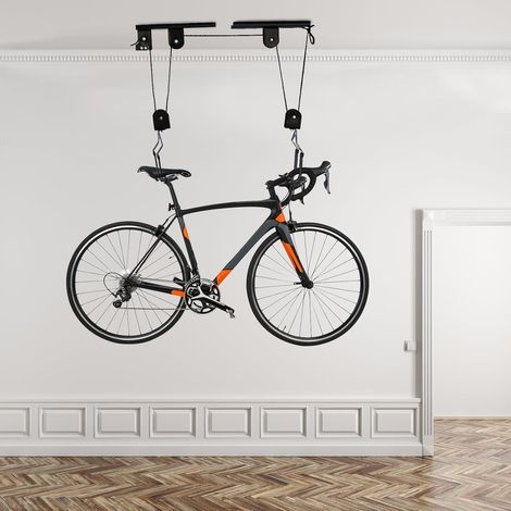 Lot de élévateurs de vélo avec poulie Bike Lift Strong - Support de plafond pour vélos et vélos électriques - Jusqu'à 60 kg - Support mural pour vélo - Montage au plafond - Noir (1/5)
