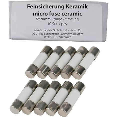 SeKi Lotto di 10 fusibili in ceramica 4 A, 5 x 20 mm, lenti  fusibile in vetro sottile 250 V (1/4)