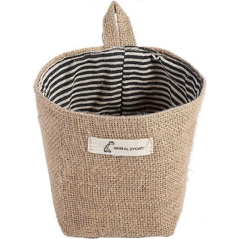 Sac à vêtements suspendu en coton et lin, organisateur décoratif suspendu pour le rangement et la décoration d'accessoires de maison, organisateur de chambre et de bureau (Bleu 1) (1/5)
