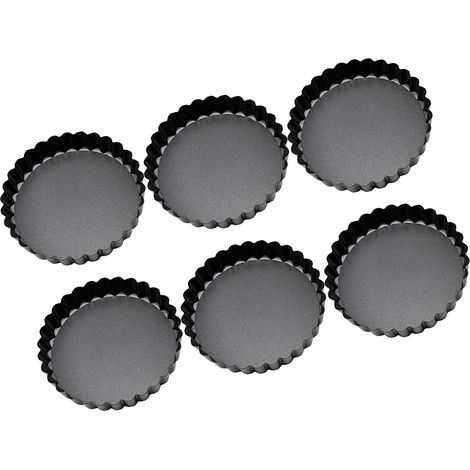Lot de 6 mini moules à gâteaux avec fond amovible, moules à tartelettes aux œufs de 7,5 cm, moules à muffins ronds noirs pour la pâtisserie et la cuisson des desserts. (1/5)