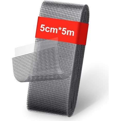 Ruban Adhésif de Réparation pour Moustiquaire (50 mm x 5 m), Réparation de Fenêtres et Moustiquaires, Kit de Protection Anti Moustique, Ruban à mailles en tissu de fibre de verre (1/5)