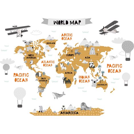 Papier peint panoramique Enfants - Carte du monde - 130 cm x 96 cm (1/2)