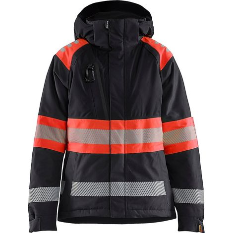 Veste de travail hiver haute visibilité femme classe 1 - Noir/Rouge fluo XL