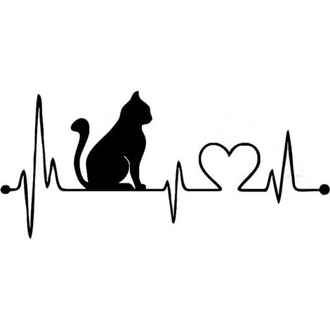 Autocollants pour voiture Chat avec électrocardiogramme de dessin animé, autocollants muraux tendance, décoration de salle de bain, style anime (noir)