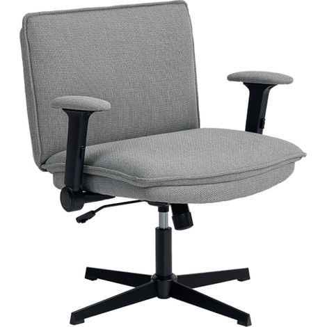 Chaise de bureau avec accoudoirs relevables, large chaise de bureau en lin, réglable en hauteur, base en acier, gris
