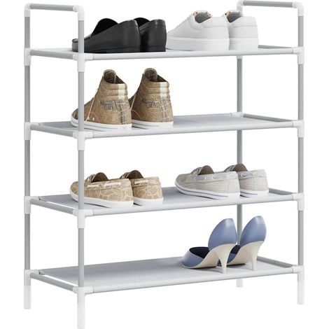 vidaXL Schuhregal 4 Regale Metall und Vlies Silber