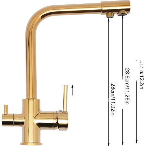 Grifo de cocina de 3 vías, fabricado en latón y acero inoxidable duraderos, color dorado. (1/2)