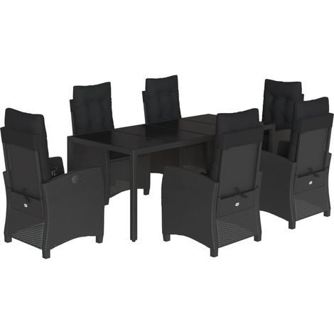 Maison Exclusive - 7-tlg. Garten-Essgruppe mit Kissen Schwarz Pol