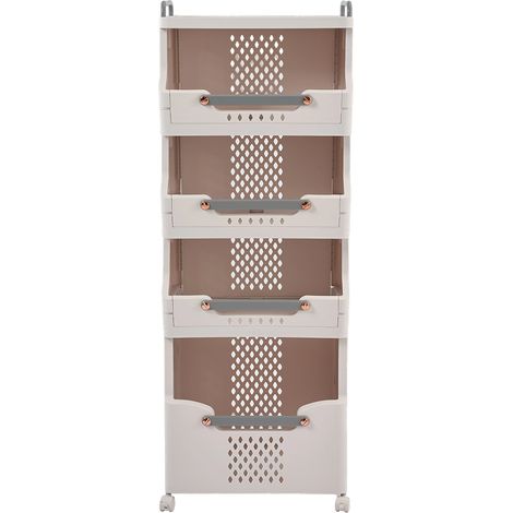 Gray and White Four-layer Bathroom Foldable Rolling Laundry Classification Basket Storage Rack (1/5)