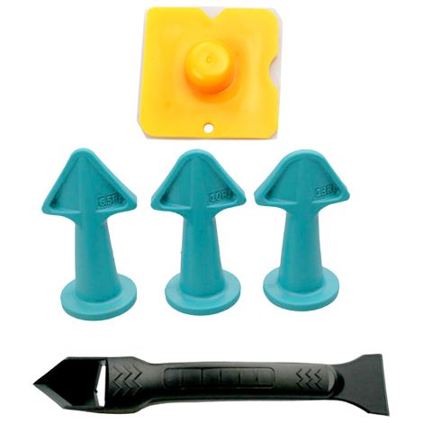 Lot de 5 embouts et outils de finition bleus : grattoirs en plastique, spatules pour silicone, joints de carrelage, briques et sols, 5 pièces