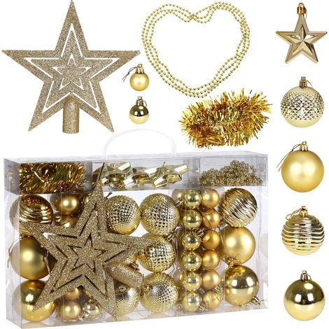 Juego de adornos navideños ESTRELLA GOLD para árbol de Navidad, 66 piezas (1/5)