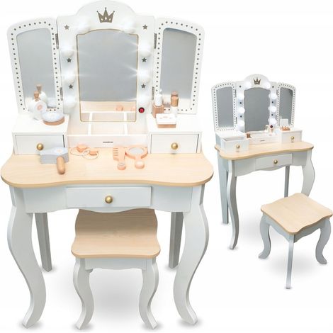 Peluquería Infantil XXL - Mamabrum - MAM240 COMODA - Espejo LED - Madera - 2-en-1 Escritorio (1/5)