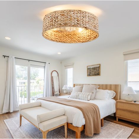 Ventilatore da soffitto con luce in rattan, 50 cm, 6 velocità, telecomando, DESVIAE (1/5)