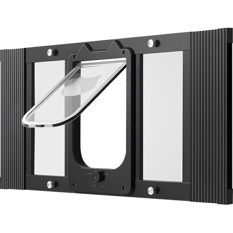 Mophorn Gatera ajustable para ventana de 68,6 a 81,3 cm con puerta para gatos de 4 modos de cierre. marco de aluminio y vidrio transparente, incluye cierre magnético ideal para mascotas pequeñas (1/5)