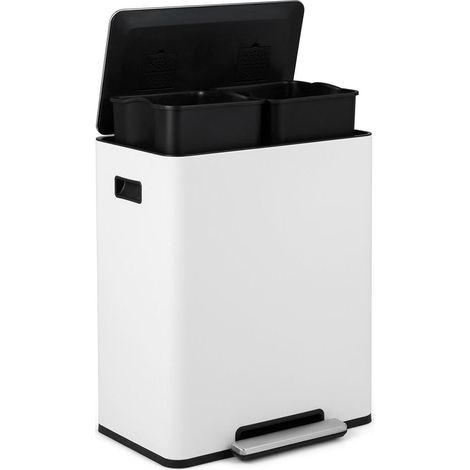 60L Stainless Steel Waste Bin with 2 Removable Buckets and Pedal, Recycling Bin for Kitchen and Living Room, White (1/5)