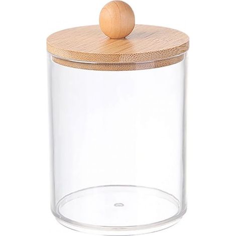 Boîte de rangement pour cotons-tiges, cylindre en plastique transparent avec couvercle en bambou, organisateur de cotons-tiges