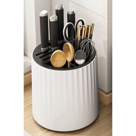 (Noir et blanc) Porte couverts rotatif à 360°, porte couteaux de comptoir de cuisine, antirouille et résistant à la corrosion, porte couteaux rond robuste avec trou de drainage, adapté à un usage fami (1/5)