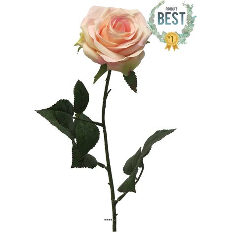 Rose factice Paris H64 cm tête D9cm 12 feuilles tissu Rose pâle - BEST - couleur: Rose pâle