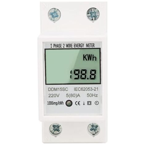 Compteur d'énergie monophasé à affichage numérique LCD 5-80A 220V 50Hz KWh compteur de consommation d'énergie DDM15SC (1/5)
