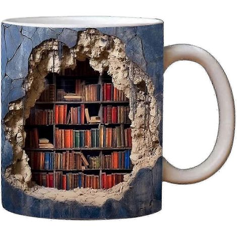 Mug en céramique motif bibliothèque 3D - Cadeau unique pour les amoureux des livres, anniversaire ou Noël (pour lui ou elle) (1/5)