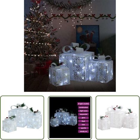 The Living Store Geschenkboxen Deko-Set 3 Stk. Weiß Outdoor Indoor - LED Beleuchtung - Weihnachtsdekoration - Geschenkboxen - Tischdeko - Winterdeko (1/5)