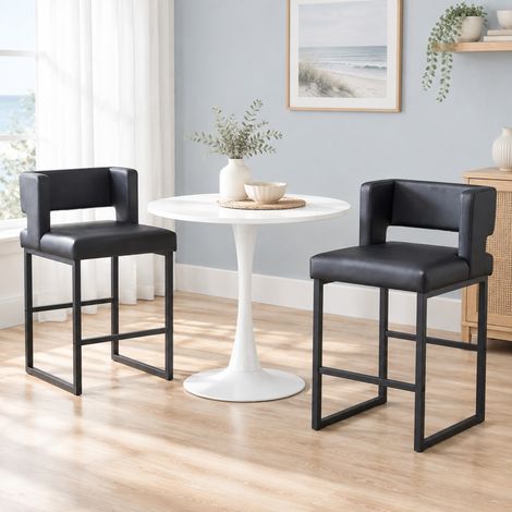MEUBLIV Set di 2 sgabelli da bar neri 49,5 x 53,3 x 91,4 cm con schienale, senza materasso (1/5)