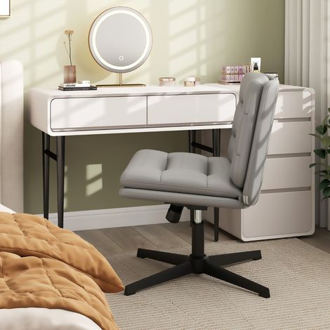 Fauteuil de Bureau Sans Roues Chaise de Bureau Sans Accoudoirs Réglable en Hauteur Pivotante à 360° en Simili Cuir Gris (1/3)