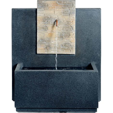 Fontaine de jardin en composite GRC anthracite – Hauteur 82cm – Longueur 70cm – Pompe incluse – Arrêt automatique – Classe IP44