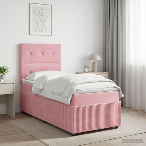 vidaXL Lit boxspring LED avec matelas Rose 90 x 200 cm Velours (1/5)