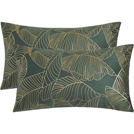 Velours Housses de Coussin 30x50 cm Decoration Imprimé Or Taie d'oreiller pour Canapé Chambre Voiture Salon Coussin Couverture Vert Lot de 2 (1/5)