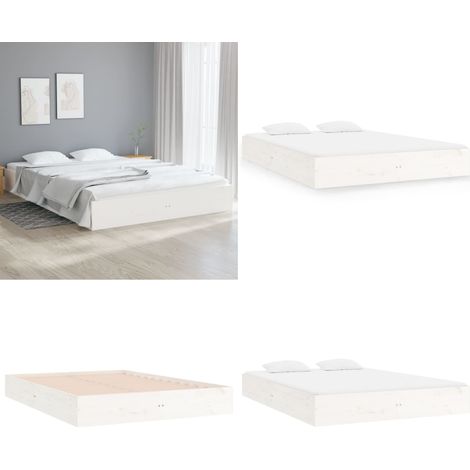 Cadre de lit sans matelas blanc bois massif 140x200 cm - Cadre De Lit - Lit Double - Bois Massif - Lit Blanc - Chambre À Coucher - Home & Living