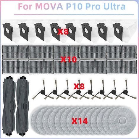 Pièces détachées pour aspirateur MOVA P10 Pro Ultra : rouleau principal, brosse latérale, filtre HEPA, lingette de nettoyage, sac à poussière (remplacement) (1/5)