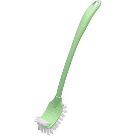 Brosse WC à Manche Long pour Nettoyage Intégral de la Cuvette - Tête Courbée Biface, Plastique Durable, Vert (1/5)
