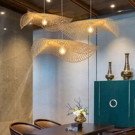 Suspension lumineuse en bambou Ø55 cm – Lampe plafond décorative pour restaurant, café ou intérieur, sans ampoule (1/5)