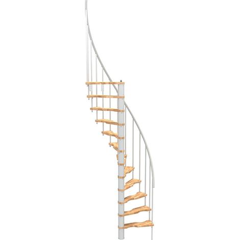 Scala a chiocciola 9 gradini - Altezza raggiungibile 1.90 a 2.35m - Struttura bianca e gradini in legno di faggio - Diametro 120cm - SUON120/BH-9