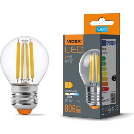 Lampadina LED filamento G45 6W E27 3000K 806lm Videx (1/3)