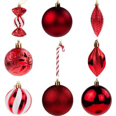 TG74340-4 grande set di palline per albero di Natale, decorazioni rosse (1/5)