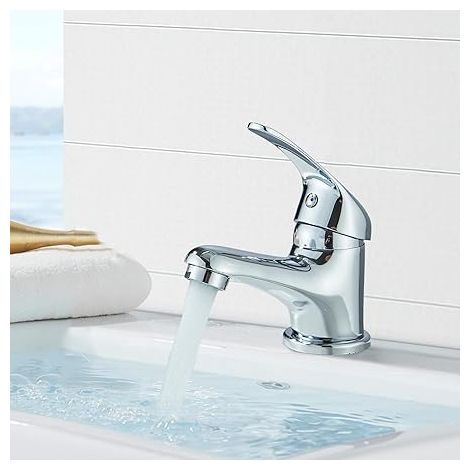 Robinet de lavabo à levier unique pour eau chaude et froide, en laiton chromé (1/5)