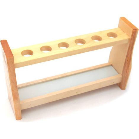 Porte-tubes à essai en bois avec trous de 18 mm pour tubes à essai de 10 ml, porte-stylo (6 emplacements de 10 ml) (1/5)