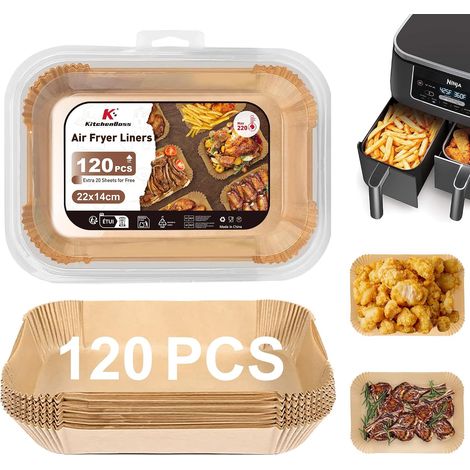 Papier Cuisson Air Fryer - 120 Pièces - Papier Sulfurisé - Résistant Chaleur 220°C - Pour Ninja AF300EU AF400EU - 22x14cm (1/5)