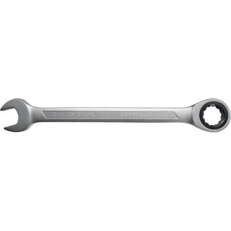 SW-Stahl 03510L-32 Gabelringratschenschlüssel 32 mm I feinverzahnt mit 72 Zähnen I Maulschlüssel mit Ringratsche I Ringratschenmaulschlüssel I Ringmaulschlüssel (1/2)