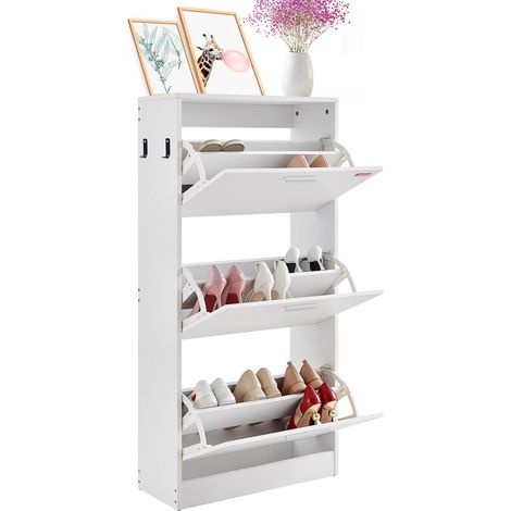 Meuble de Rangement à Chaussures avec 3 Abattants Armoire à Chaussures Grande Capacité en Panneau Aggloméré P2 Range-Chaussures pour Talons Bottes Meuble d'Entrée Couloir Salon 60x24x120 cm (1/5)